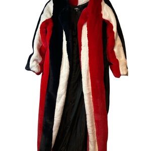 BRAND NEW!! Celebrity Long Faux Fur Coat in Red, Black & White
